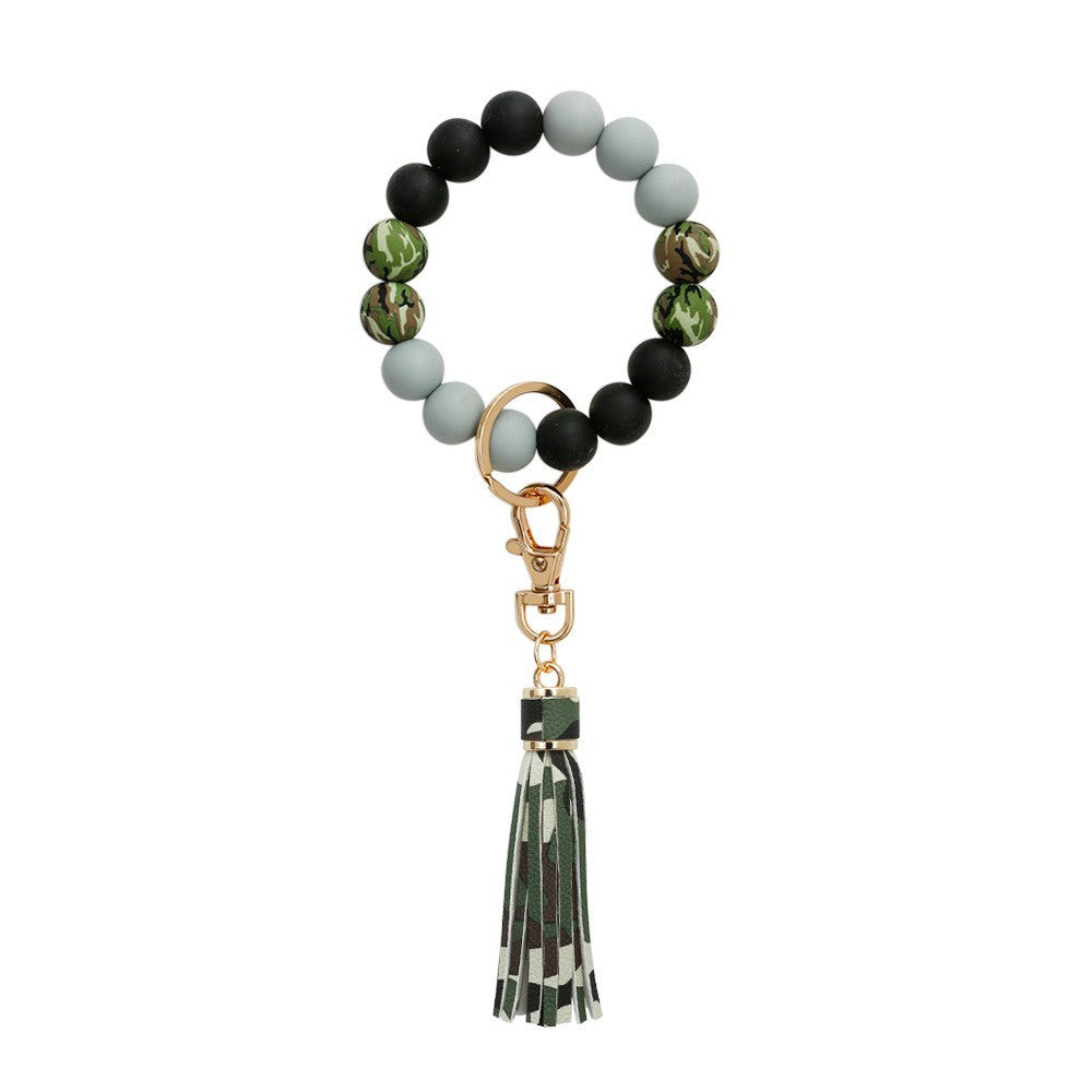 Wholesale Silicone Wrist Handmade Beaded Leather Tassel Bracelet Keychains